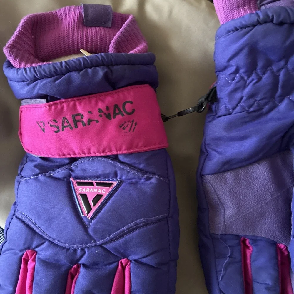Vintage Saranac Snow Ski Gloves Women/Mens Sz XL Purple Hot Pink Warm 80s 90s